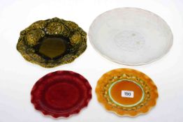 Christopher Dresser Linthorpe Pottery unglazed dish and three glazed pieces (4)