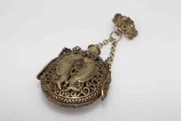Oriental white metal chaterlain with fish decoration