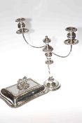 Silver plated candelabra and silver plated entree dish