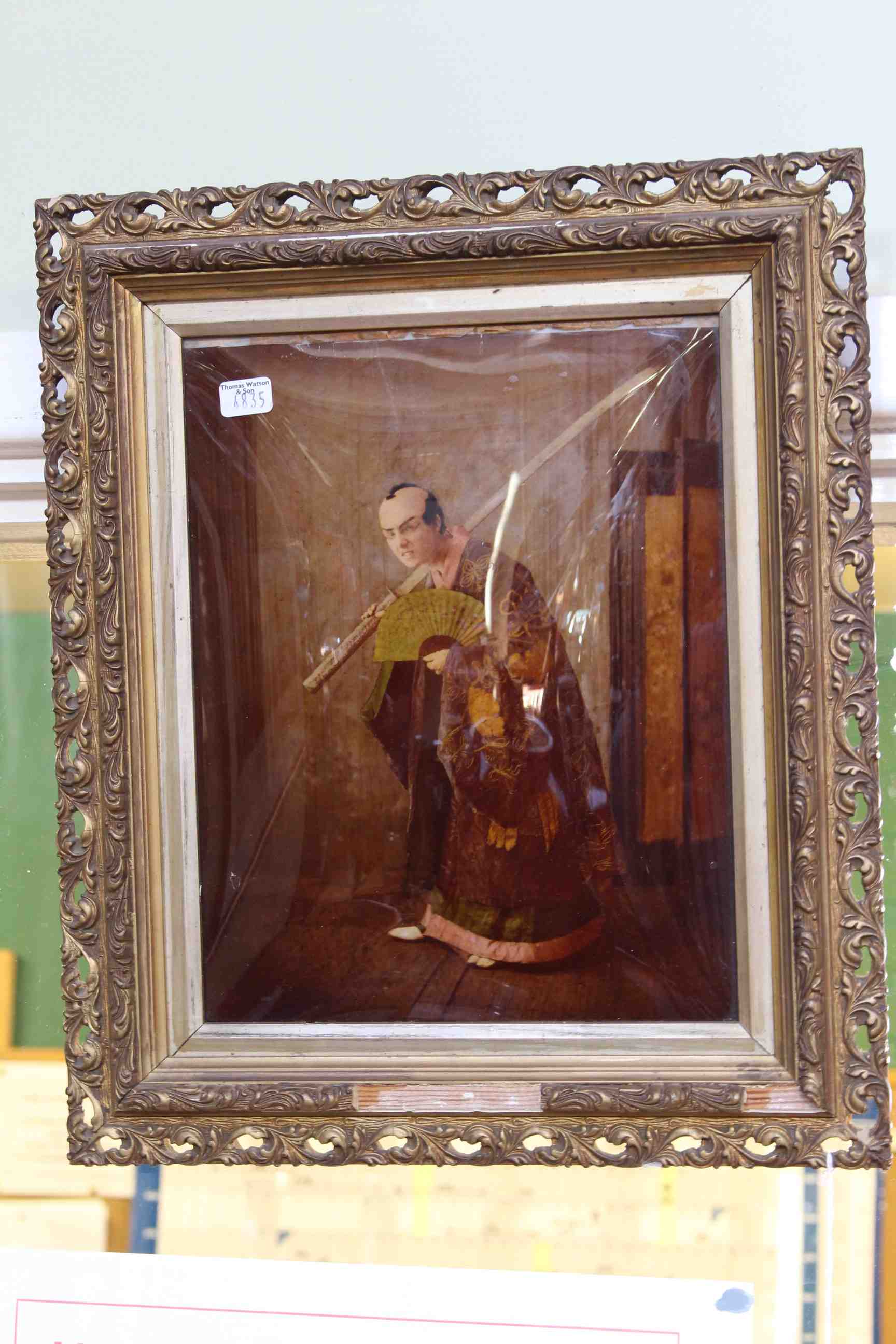 Gilt framed chrystoleum of a Samurai