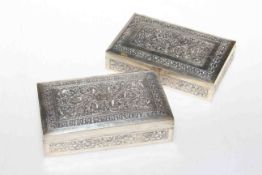 Pair of white metal Indian boxes with embossed decoration