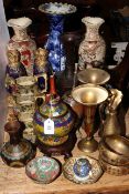 Oriental wares including vases and cloisonne, Indian brass,