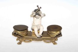 19th Century gilt metal double inkwell in the form of a cherub with drums