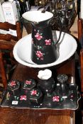 Rose decorated eight piece toilet set