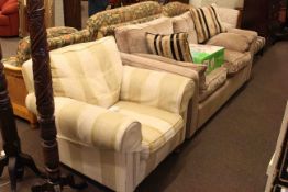 Two seater settee in mink fabric, Duresta armchair,