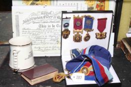 Collection of Masonic items including medals