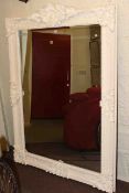 Large cream framed bevelled wall mirror,