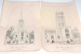 Collection of prints of churches, maps,