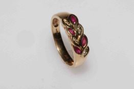 9 carat yellow gold ruby and diamond flower design ring