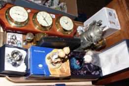 Tray lot with Hummel group, Caithness paperweight, Lladro figure, rings, stein,