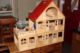 Large modern wood dolls house with furniture and accessories