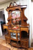 Victorian rosewood and satinwood inlaid mirror back parlour cabinet,