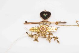 Three 9ct gold brooches, seed pearl,