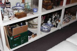 Quantity of pictures, Holy Bible, toilet jug and bowl, blue and white china, cat ornaments etc.