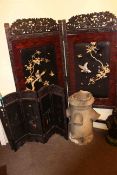 Two-fold Oriental vanity screen with applied decoration and four-fold Oriental screen (2)