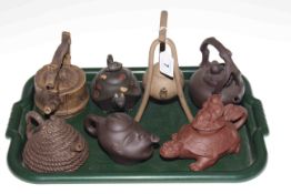 Collection of Chinese red and brown ware ornamental tea pots