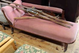 Victorian mahogany chaise longue on turned legs