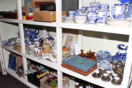 Oriental coffee set, various blue and white and other china, glass, prints, photo albums etc.