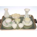 Tray lot of Belleek with vases, cups and saucers etc.