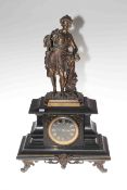 Victorian slate mantel clock mounted with spelter figure