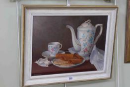 Erik W Gleave, Coffee and Biscuits, oil on board, signed lower left, 29cm x 39cm,