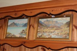 William Russell, landscapes, pair oils on board, both signed, titled labels verso,