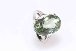 18 carat gold, green amethyst and diamond ring,