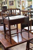 Edwardian mahogany and satinwood banded piano stool with tapestry seat