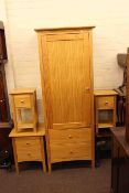 Pine finish four piece bedroom suite comprising single door combination wardrobe,