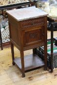 Pair Continental oak and marble topped pot cupboards,