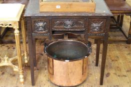 Victorian carved oak three drawer side table,