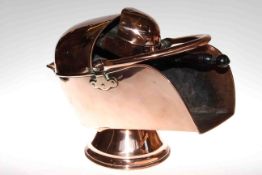 Highly polished copper coal scuttle and shovel