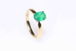 18 carat yellow gold single stone oval emerald ring,