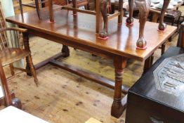 Good oak refectory dining table on turned legs,