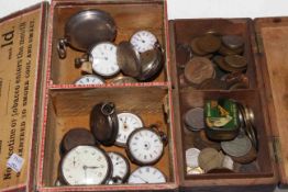 Box of pocket watches and a box of coins