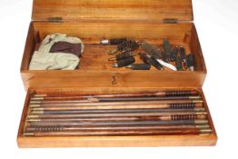 Wood box containing gun barrel cleaning rods etc.