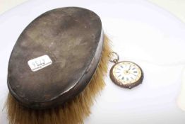 Late Victorian silver fob watch and silver backed brush (2)