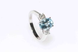 18 carat gold, aquamarine and diamond ring,