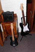 Encore electric guitar and stand, child's Burswood electric guitar and B.B.