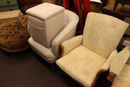 Button backed tub chair and matching box stool and Parker Knoll armchair (3)