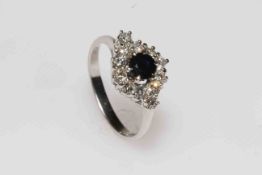 9 carat gold, sapphire and diamond cluster ring,