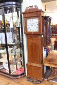 Antique oak and mahogany 8-day longcase clock having painted square dial, signed S Kellett,