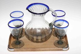 Blue tinted glass water set
