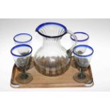 Blue tinted glass water set