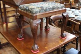 Early 20th century mahogany stool on ball and claw legs