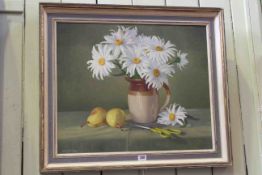 Erik W Gleave, Marguerites and Pears, oil on board, signed lower left, 49.