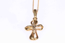 18 carat yellow gold cross pendant on 9 carat gold chain