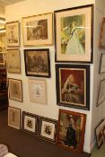 Collection of twelve framed prints including Royalty, Oriental etc.