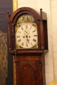 Antique oak and mahogany 8-day longcase clock with painted arched dial (in need of restoration)