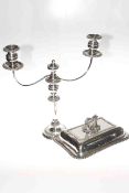 Silver-plated candelabra and entree dish (2)